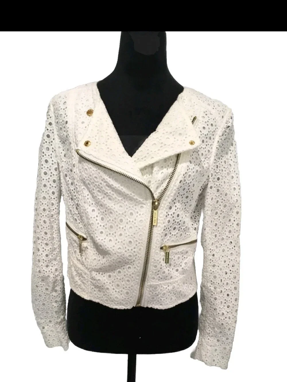Michael Kors Sz-4 Women White Eyelet Zip Jacket